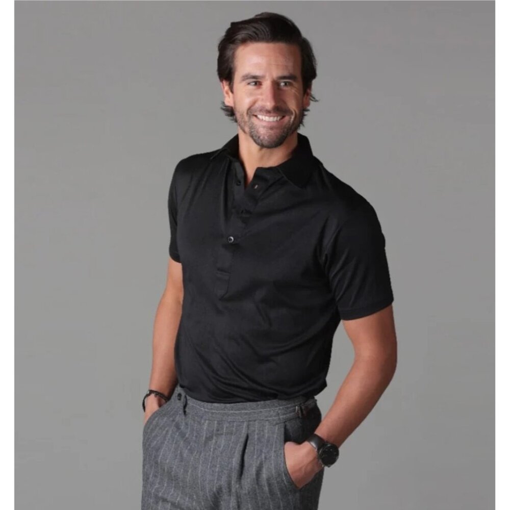 Collars and Co Polo Small NWOT Semi-Spread Collar Solid Black Golf Career